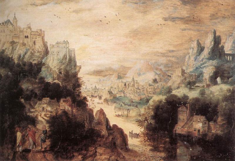 BLES, Herri met de Landscape with Christ and the Men of Emmaus fdg Norge oil painting art